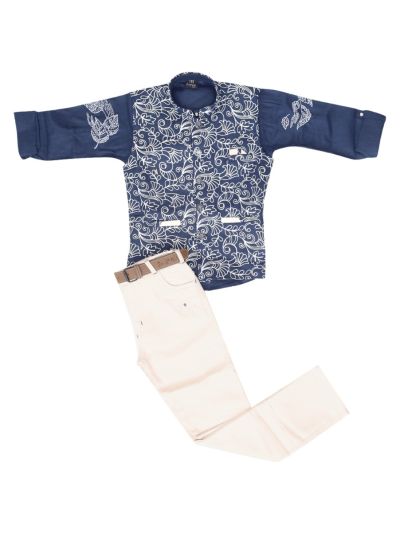 Gracecharm Boys Floral Vine Embroidered Nehru Waistcoat 3 Piece Set