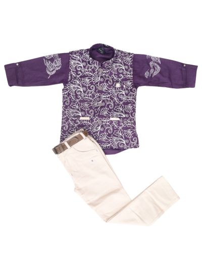 Gracecharm Boys Floral Vine Embroidered Nehru Waistcoat 3 Piece Set