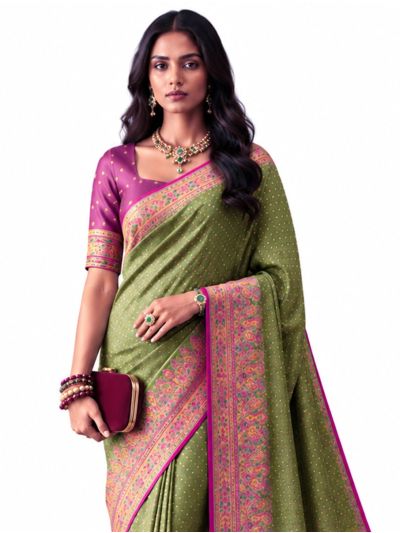 Gracecharm Katan Silk Butta with Paisley Floral Jaal Pallu Saree