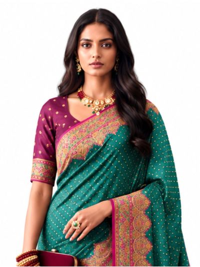 Gracecharm Katan Silk Butta with Contrast Border Saree