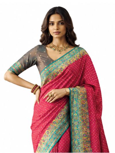 Gracecharm Katan Silk Butta with Paisley Floral Pallu Saree