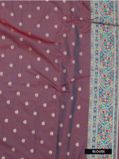 Gracecharm Katan Silk Butta with Contrast Floral Border Saree