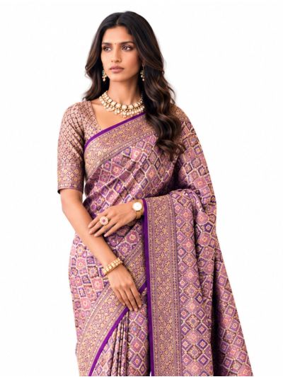 Gracecharm Mashru Kanjivaram Silk Geometric Floral Design Saree