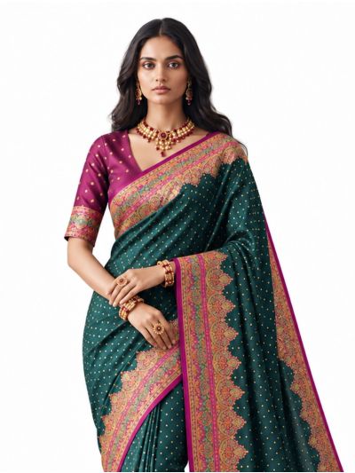 Gracecharm Katan Silk Butta with Floral Jaal Pallu Saree