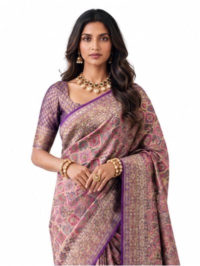 Gracecharm Mashru Kanjivaram Silk Floral Vine Square Medallion Pallu Saree