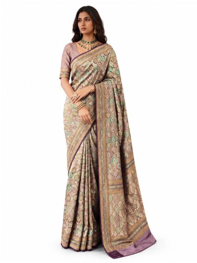 Gracecharm Mashru Kanjivaram Silk Floral Bouquet Medallion Jaal Saree