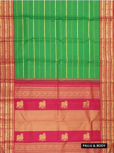 Vivaha Pure Silk Stripes with Traditional Animal Motifs and Cow Butta Pallu Saree