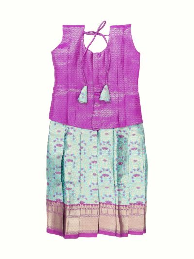 Charming Girls Readymade Art Silk Floral Brocade Pattu Pavadai Set