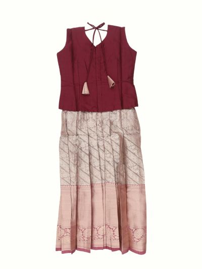Charming Girls Readymade Art Silk Floral Brocade Pattu Pavadai Set