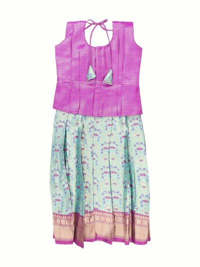 Charming Girls Readymade Art Silk Chevron with Floral Jaal Pattu Pavadai Set