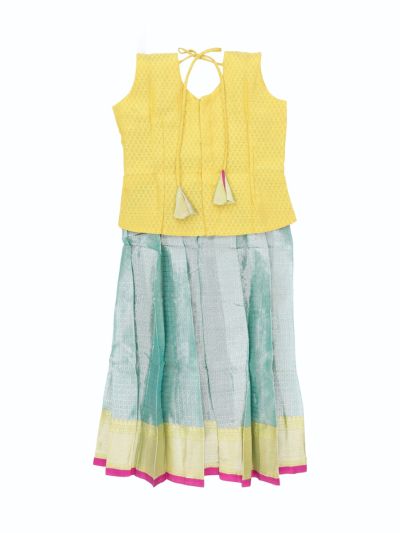 Charming Girls Readymade Art Silk Diamond with Geometric Brocade Pattu Pavadai Set