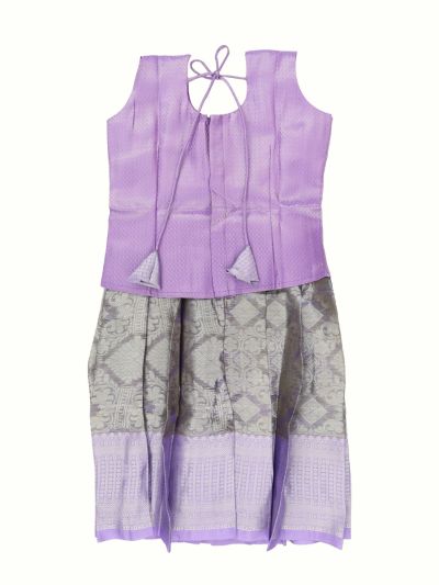 Charming Girls Readymade Art Silk Diamond with Floral Brocade Pattu Pavadai Set