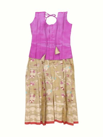 Charming Girls Readymade Art Silk Diamond with Floral Vine Pattu Pavadai Set