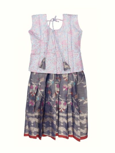 Charming Girls Readymade Art Silk Floral Jaal Pattu Pavadai Set