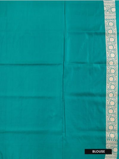 BlossomEase Semi Banarasi Floral Butta with Teal Floral Pallu Saree