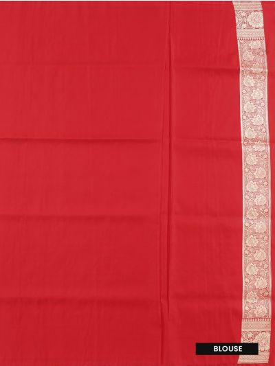 BlossomEase Semi Banarasi Leaf Butta with Red Floral Pallu Saree