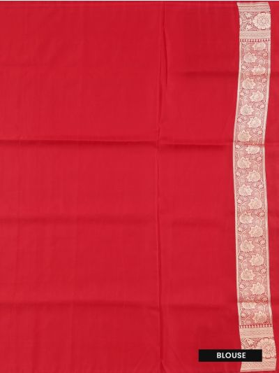 BlossomEase Semi Banarasi Leaf Butta with Red Floral Pallu Saree