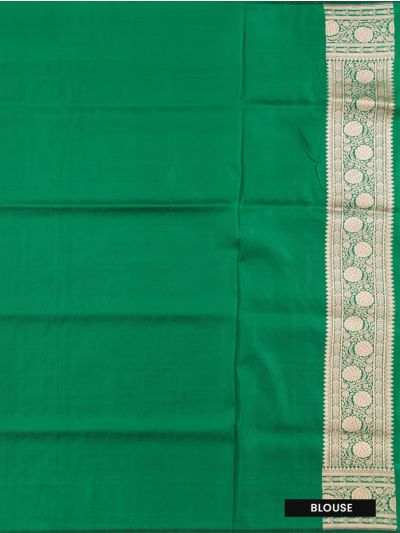 BlossomEase Semi Banarasi Floral Butta with Green Paisley Pallu Saree