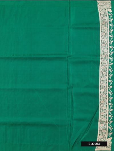 BlossomEase Semi Banarasi Leaf Butta with Green Paisley Pallu Saree