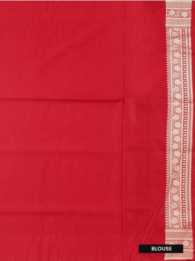 BlossomEase Semi Banarasi Floral Butta with Red Floral Pallu Saree