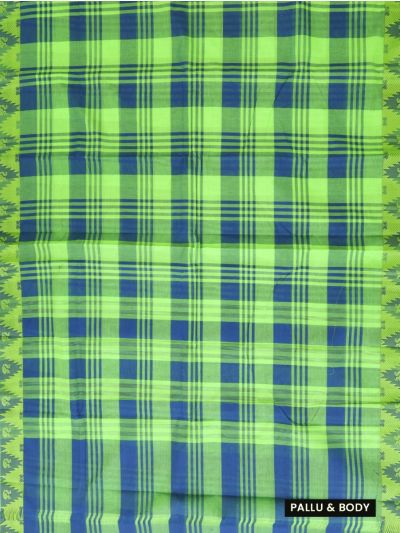 Gracecharm Elegant Kovai Cotton Lime Navy Check Temple Border Saree