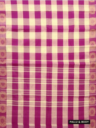 Gracecharm Elegant Cotton Bold Check Floral Border Saree - Without Blouse