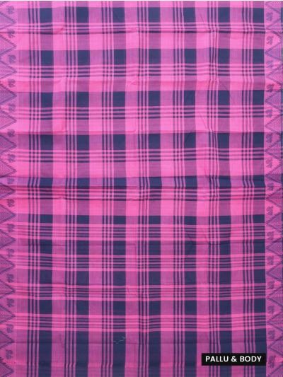 Gracecharm Elegant Cotton Bold Check Temple Border Saree - Without Blouse