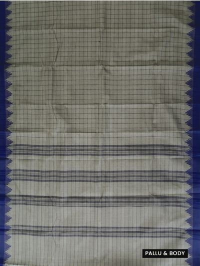 Gracecharm Elegant Cotton Window Check Temple Border Saree - Without Blouse