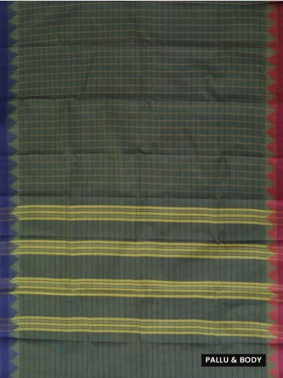 Gracecharm Elegant Cotton Window Check Temple Border Saree - Without Blouse