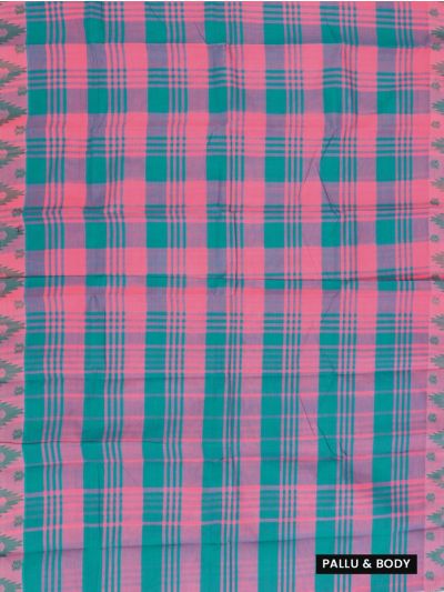 Gracecharm Elegant Cotton Bold Check Temple Border Saree - Without Blouse