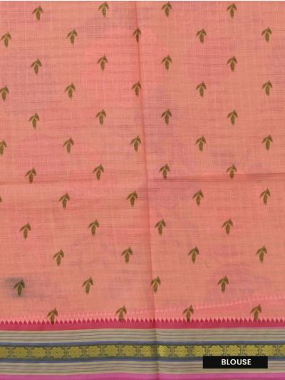 Gracecharm Elegant Chanderi Cotton Floral Print Striped Pallu Saree