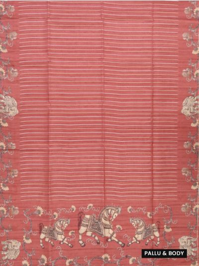 Gracecharm Art Dupion Stripe with Horse Motif Pallu Saree