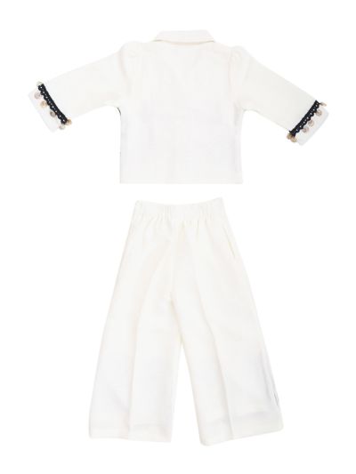 Graceful Essence Girls Floral Applique Cropped Jacket with Wide-Leg Pant Set