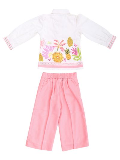 Graceful Essence Girls Tropical Floral Shirt with Wide-Leg Pant Set