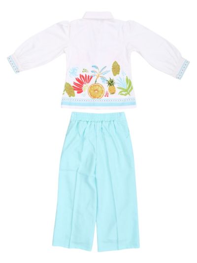 Graceful Essence Girls Tropical Floral Shirt with Wide-Leg Pant Set