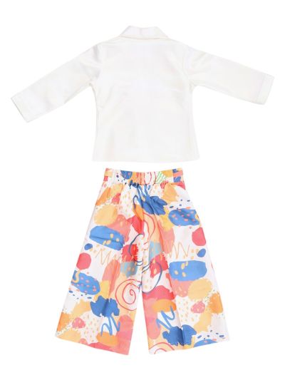 Graceful Essence Girls Abstract Floral Blazer with Wide-Leg Pant Set