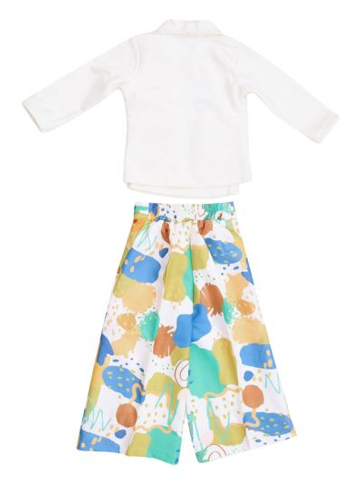Graceful Essence Girls Abstract Tropical Blazer with Wide-Leg Pant Set