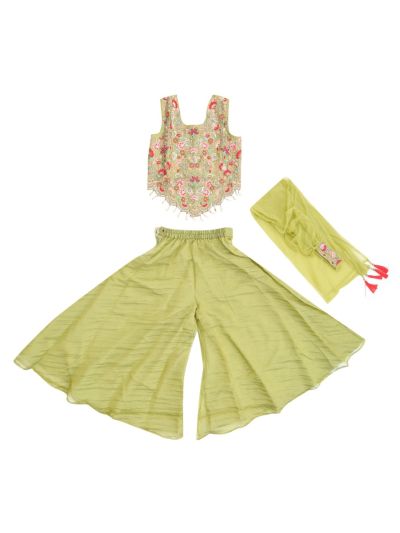 Graceful Essence Girls Floral Embroidered Top with Flared Palazzo Set