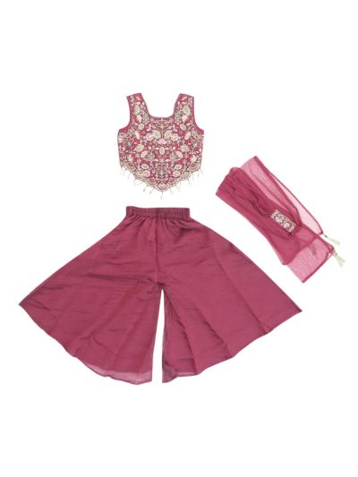 Graceful Essence Girls Floral Embroidered Top with Palazzo Set