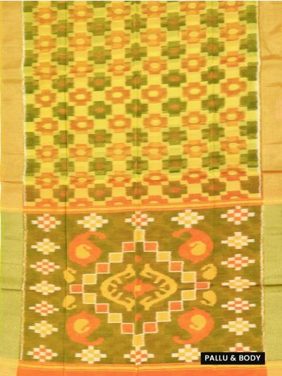 Gracecharm Pochampally Silk Cotton Ikat Geometric Pallu Saree