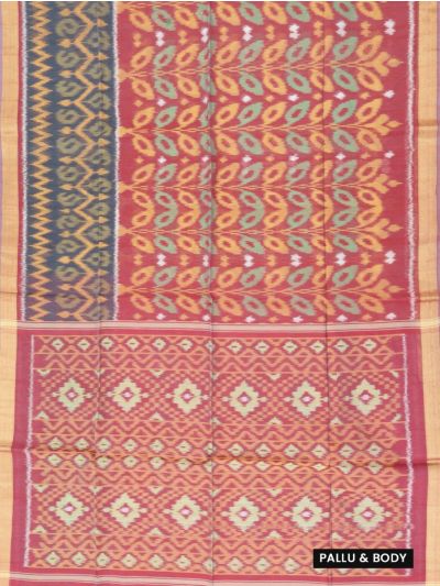 Gracecharm Pochampally Silk Cotton Leaf Vine Geometric Pallu Saree