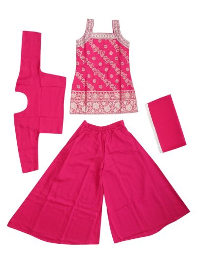 Graceful Essence Girls Bandhani Floral Top Palazzo Dupatta Set