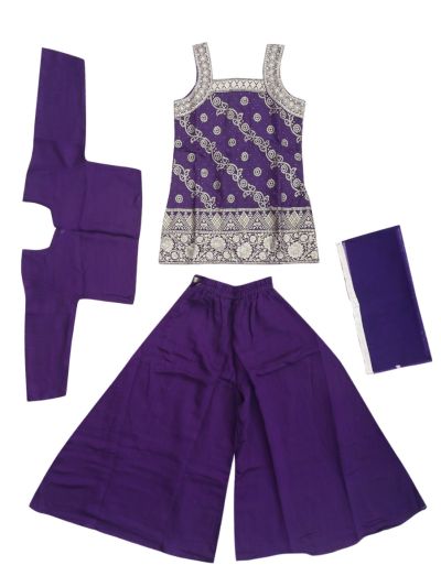 Graceful Essence Girls Bandhani Floral Top Palazzo Dupatta Set