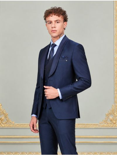 Bennevis Men’s Satin Shawl Lapel Double Breasted Waistcoat Tuxedo 5 Piece Suit Set