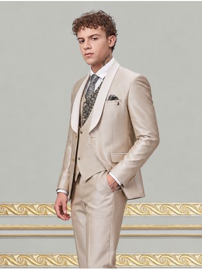 Bennevis Men’s Satin Shawl Lapel Paisley Brocade Waistcoat Tuxedo 5 Piece Suit Set