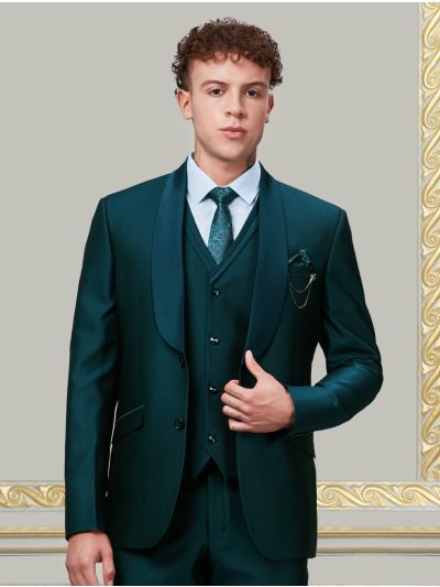 Bennevis Men’s Satin Shawl Lapel Solid Waistcoat Tuxedo 5 Piece Suit Set