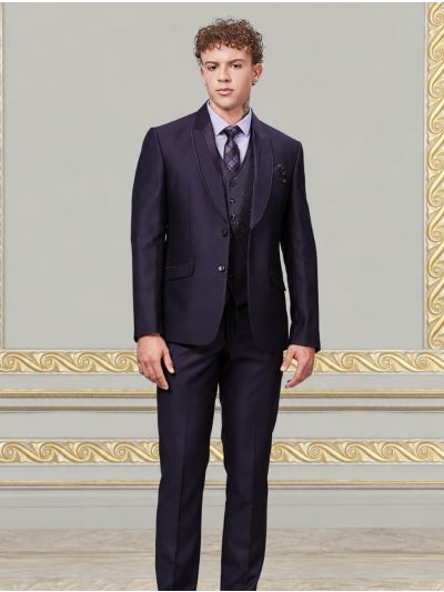 Bennevis Men’s Satin Peak Lapel Floral Patterned Waistcoat Tuxedo 5 Piece Suit Set