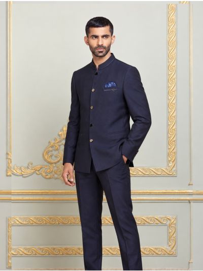 Bennevis Men’s Mandarin Collar Textured Jodhpuri 2 Piece Suit Set