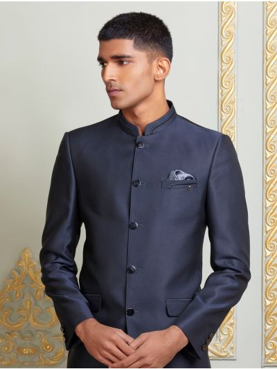 Bennevis Men’s Mandarin Collar Micro Textured Jodhpuri 2 Piece Suit Set