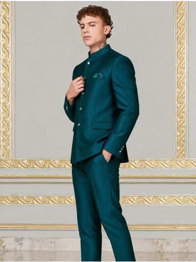Bennevis Men’s Jacquard Mandarin Collar Jodhpuri 2 Piece Suit Set